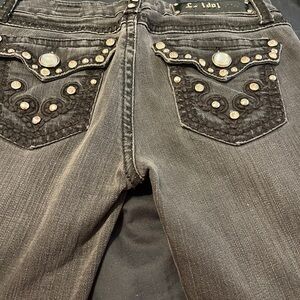 L.A. Idol Charcoal Boot Cut Jeans with Studded Pockets